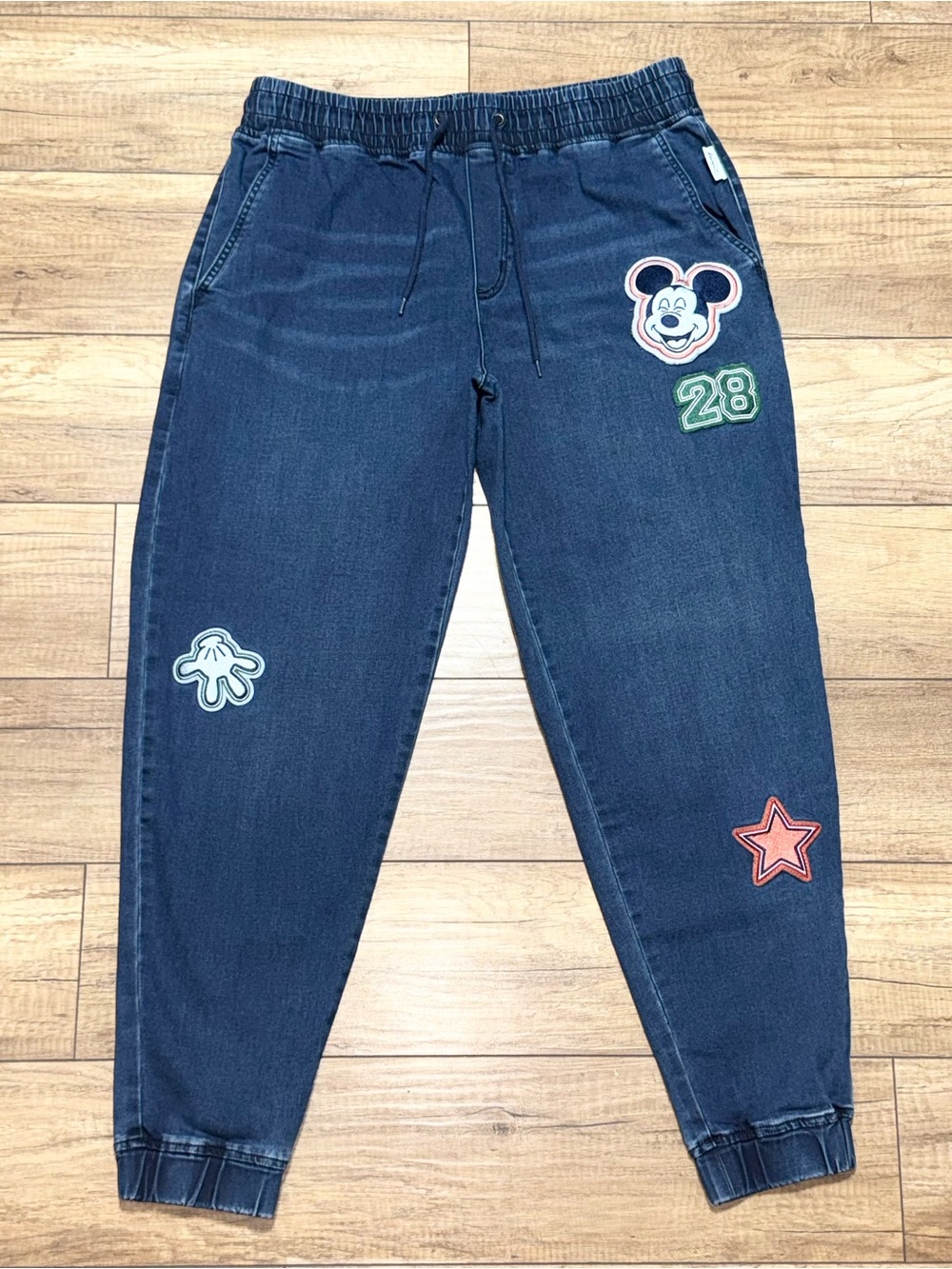 Disney Her Universe Mickey Mouse Patch Drawstring Denim Jogger Jeans Womens L
